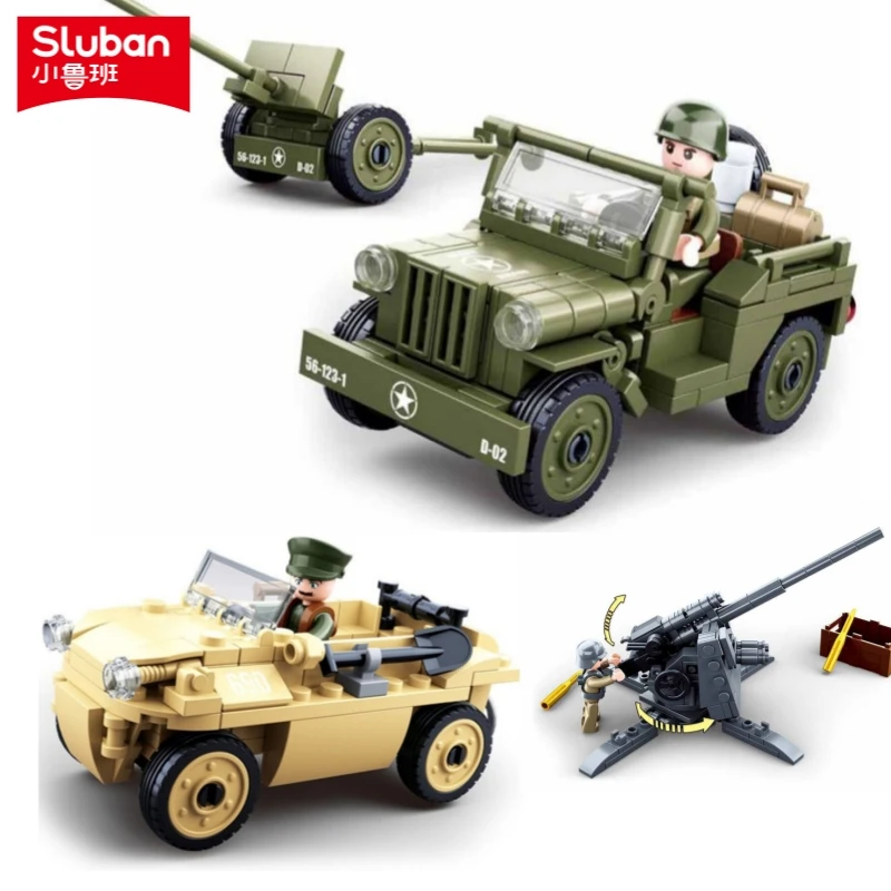 Sluban Normandy Landing US WILLYS Jeep Model Kids Building Blocks Military Army Car Bricks Classic Toy