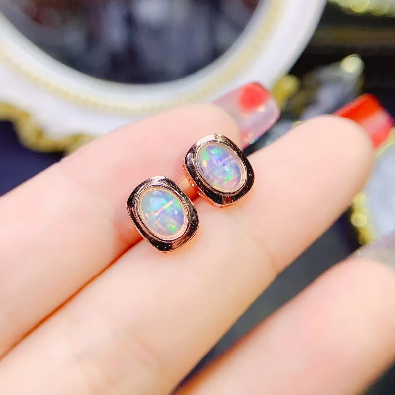 5x7mm Natural Opal with Silver 925 for Korean Earrings Earrings Prevent Allergy 18K Gold Plating Earrings for Daily Wear