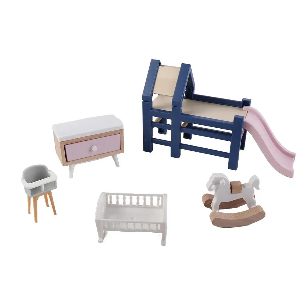 1:12 دمية حصان خشبي دمية محاكاة محاكاة كرسي الطعام نموذج حصان طروادة كرسي الطعام أثاث بيت الدمى