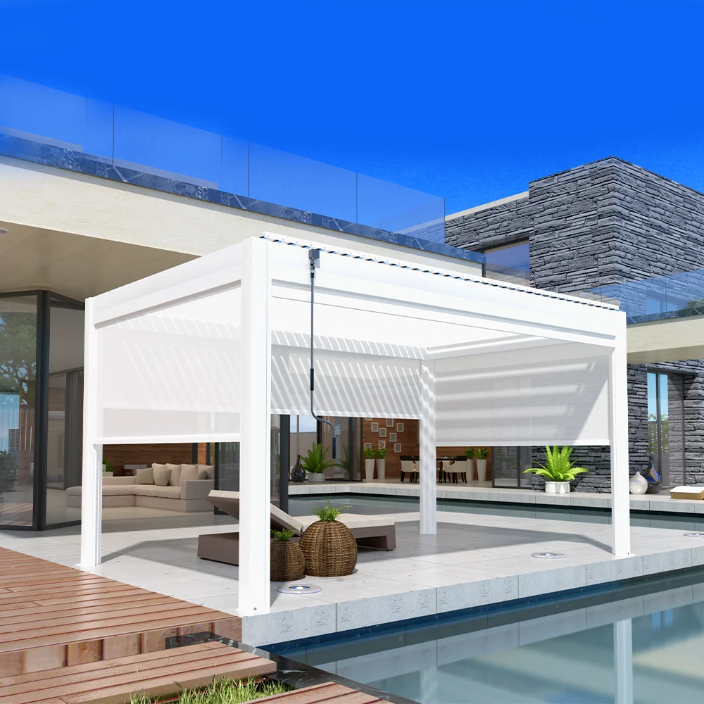 Bioclimatic Aluminum White Pergola Garden Waterproof Louvered Aluminum Roof Outdoor Motorized Functionality