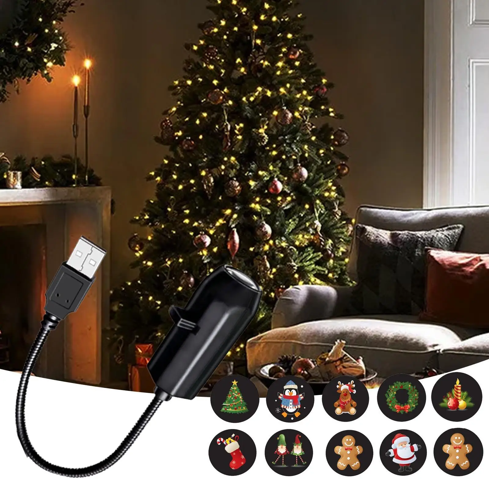 크리스마스 LED 프로젝터 조명 ​​추수감사절 사무실을 위한 10가지 패턴의 홈 장식이 있는 USB 방수 파티 조명 프로젝션