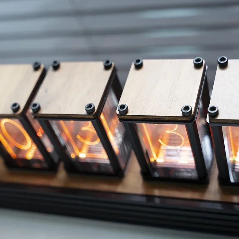New Luxury Nixie Glow Tube Clock Wood DIY Table Clock Electronic Desktop Clocks RGB Silent Digital Watch Decoratio