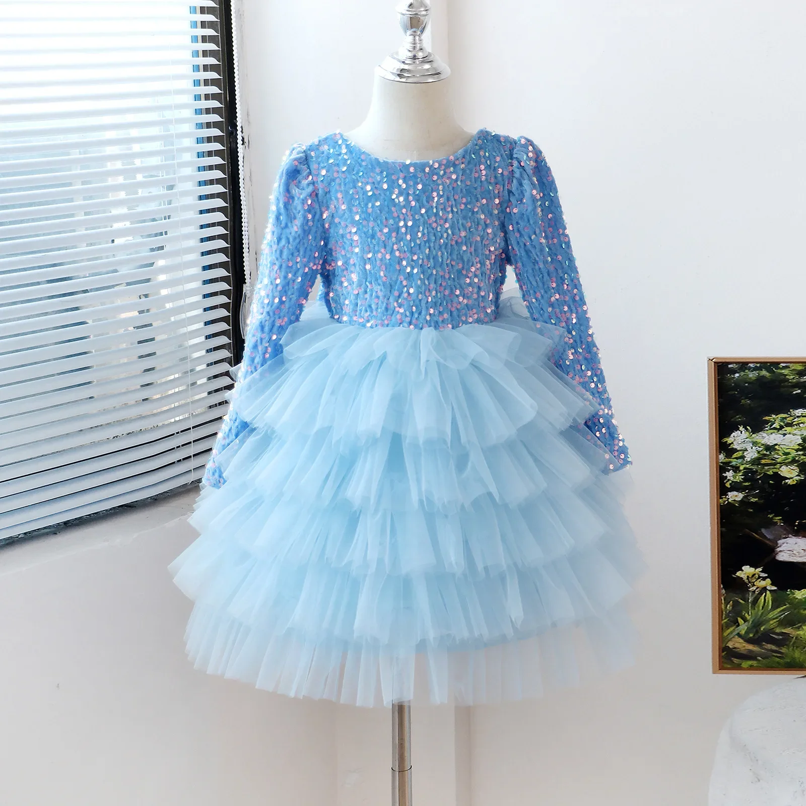 Little Girls Party Dress for Flying Sleeve Solid Child Clothes 2024 New Flower Girl Birthday Princess Dress for 3-8Y Kids Summer