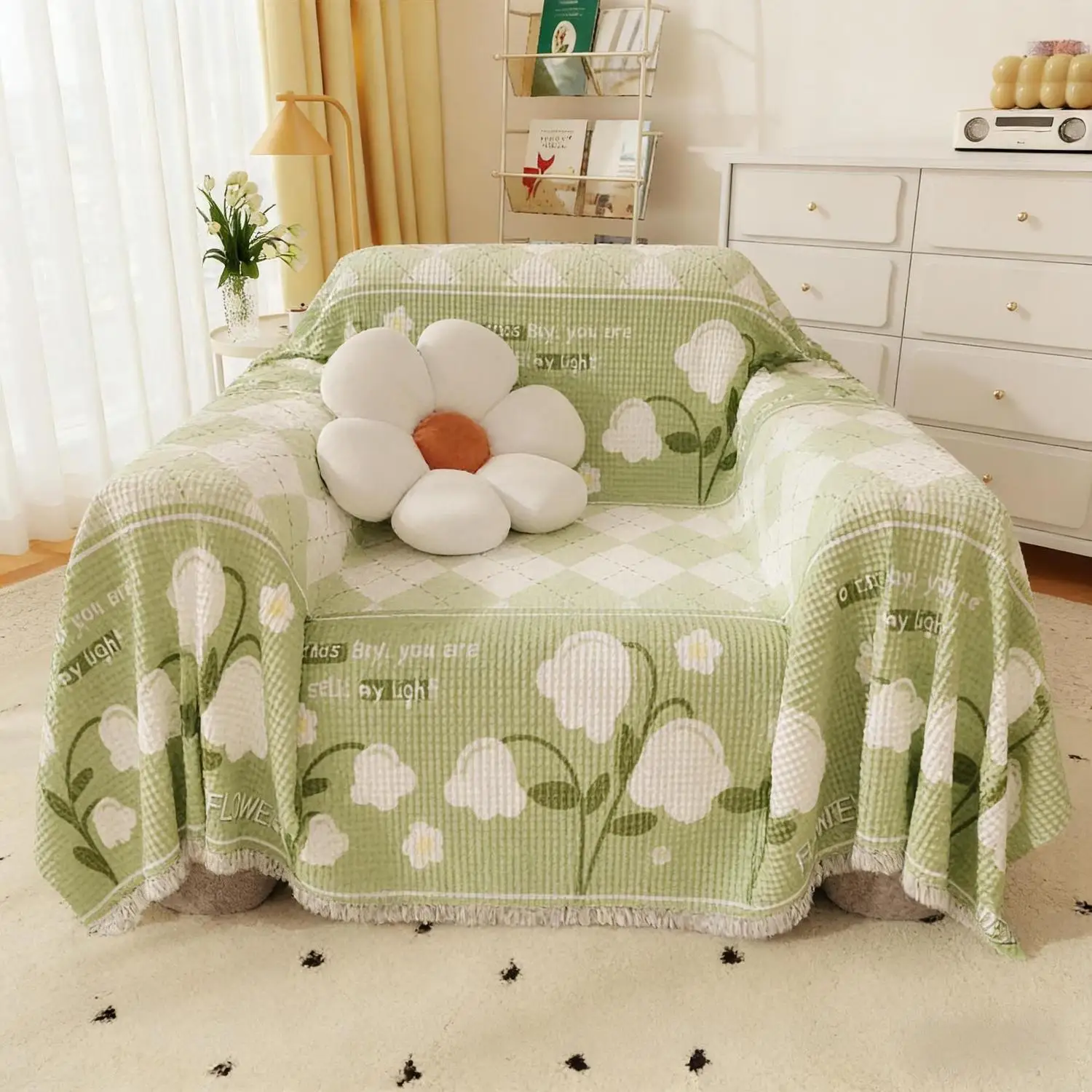 One Piece Sofa Cover Full Cover Dust Proof Slipcover Non Slip Full Wrap Waffle Sofa Pad Four Seasons