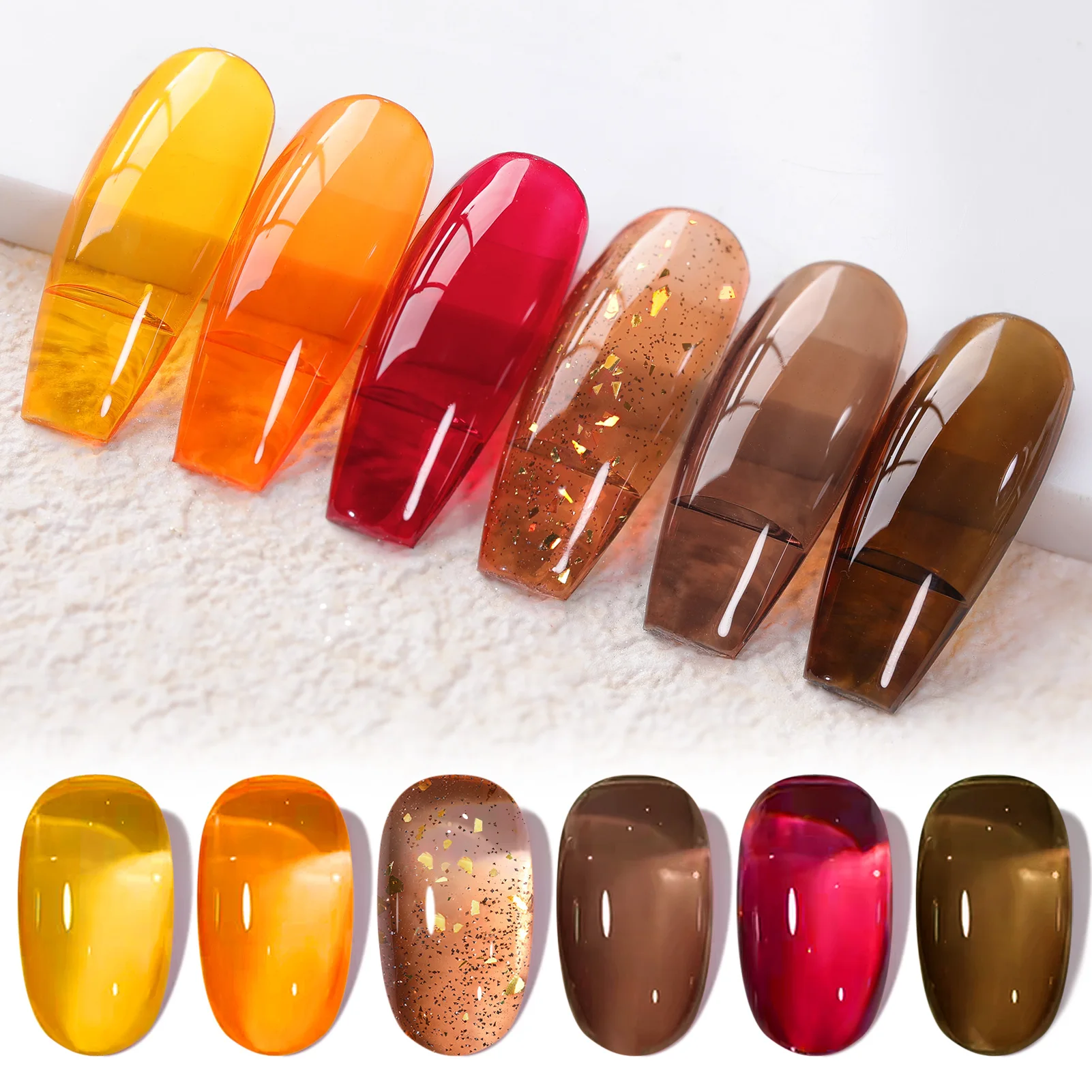 BORN PRETTY 6 ชิ้นคริสตัล Amber เจลเล็บชุดเยลลี่สีชมพู Nude ฤดูหนาวกึ่งถาวร Soak Off UV LED เคลือบเงาเล็บชุด