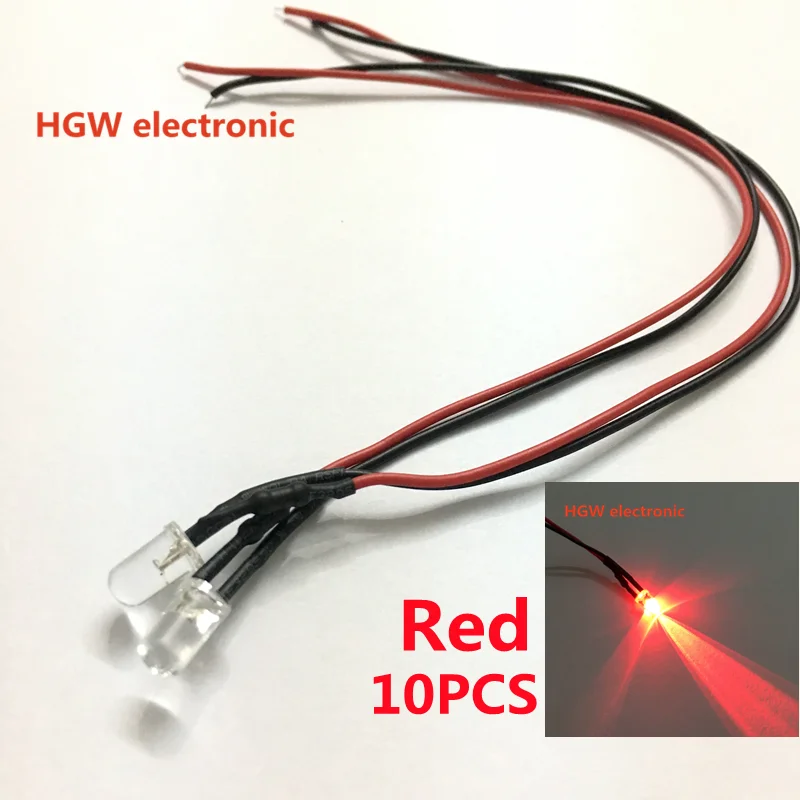 10pcs/lot DC5V12V LED Diodes 20cm Pre Wired 5mm LED Light Lamp Bulb Prewired Emitting Diodes For DIY Home Decoration Four Colors