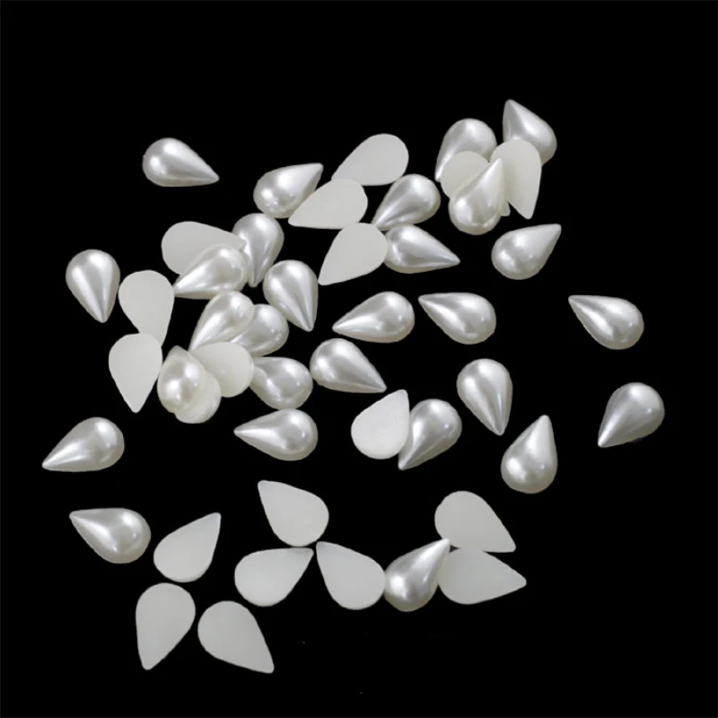 White/Ivory Color 10-500pcs ABS FlatBack Water Drop Pearl Beads For DIY Scrapbook Nail Art Jewelry Decoration