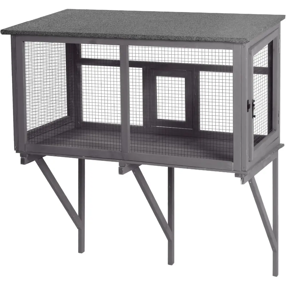 Outdoor Cat Enclosure with Weatherproof Roof and Lockable Door for 1-2 Cats, Secure Window Perch House