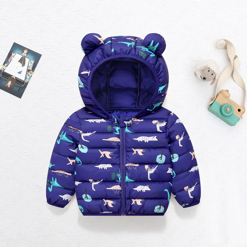 2024 New Children\'s Autumn/Winter Down Coat Boys and Girls Cartoon dinosaur Hooded Coat Infant Warm Coat 0-5 Years Old