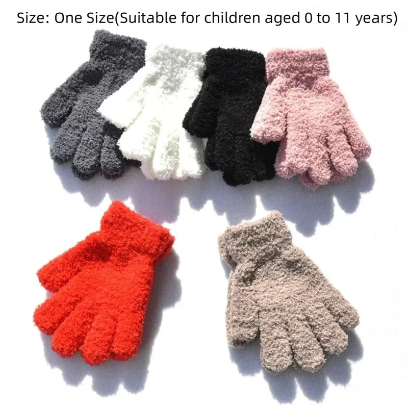 Hot Sale Winter Lovely Cartoon Soft Warm Full Fingers Coral  Mittens Candy Color  Gloves