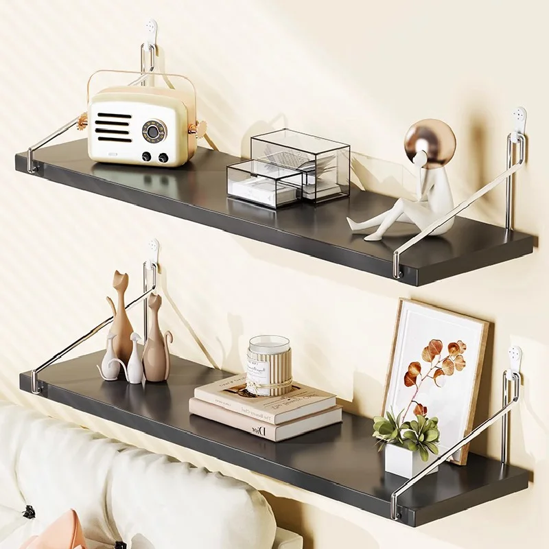 

Black, White Simple No-Punch Wall Shelf For Books, Decorations, Dolls, Wall Display For Study, Living Room, Hanging Organizers