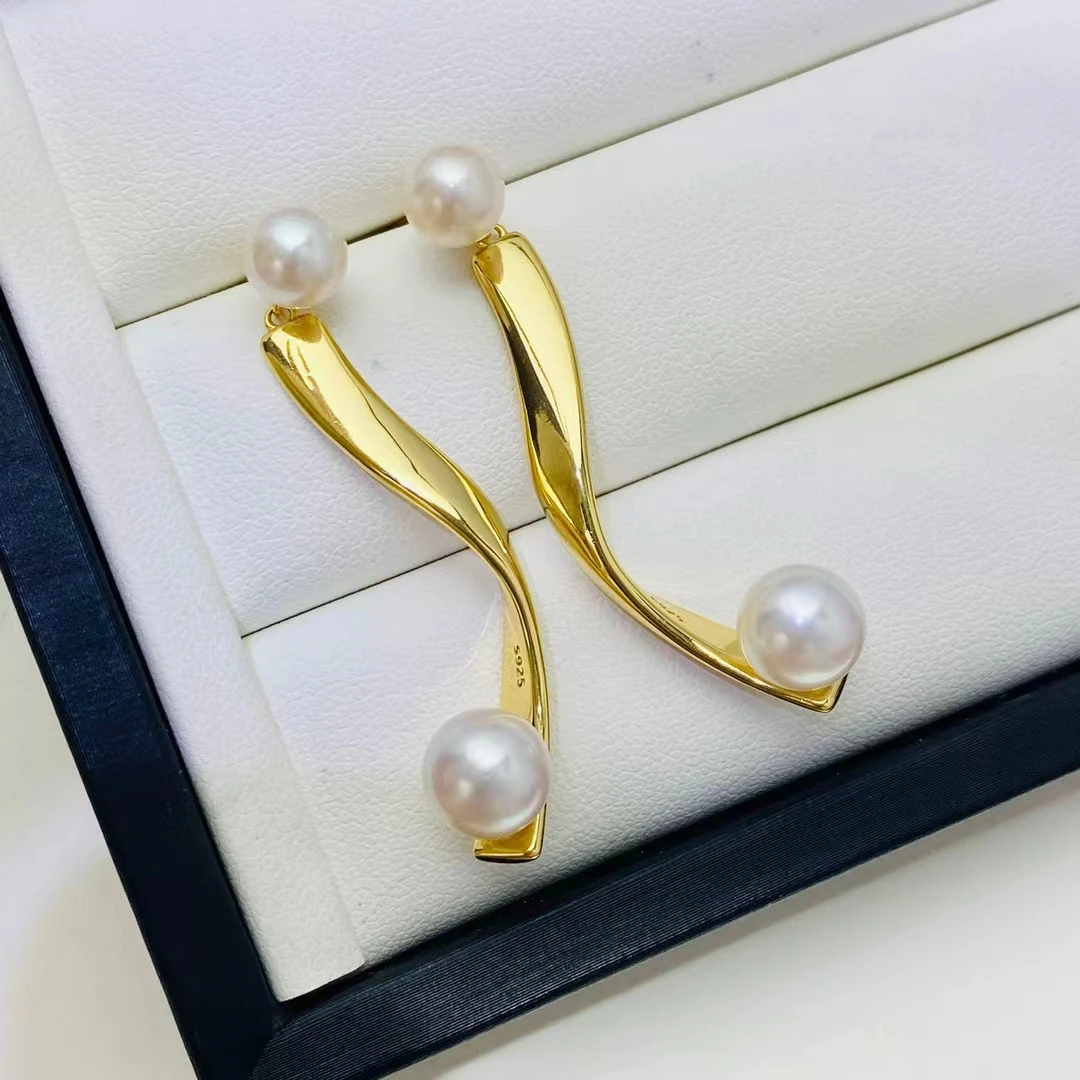 Wholesale 925 Sterling Silver Earrings Mount Findings Settings Base Mounting Parts Accessory for 6.5-8mm Pearls