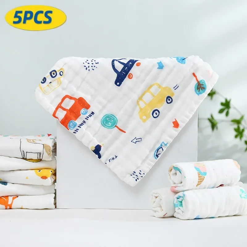 5PC Towel 25 * 25cm Six Layer Gauze Cotton Face Wash Waby Towel Kids Baby Newborn High-Density Fashion Cartoon Handkerchief New