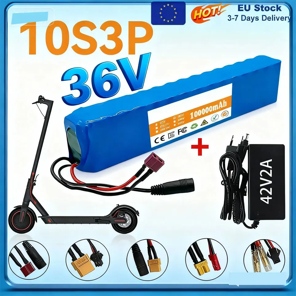 Expédition en France - Batterie lithium 36V 100ah 18650 10s3p 100000mAh 1000w 42V pour scooter électrique avec pack de batteries