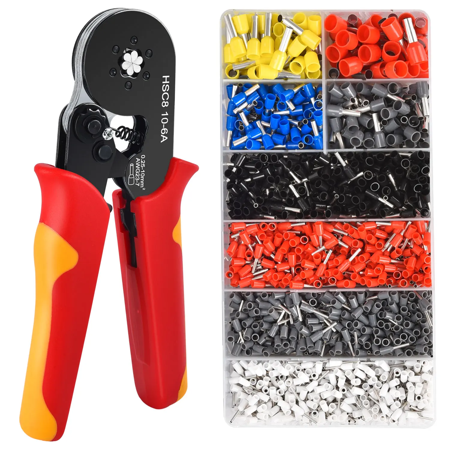 HSC8 10-6A 0.25-10mm² Tubular Terminals Crimping Pliers Wire Ferrule Crimper Tools,Household Electrical Hand Tool Kit Clamp Tool