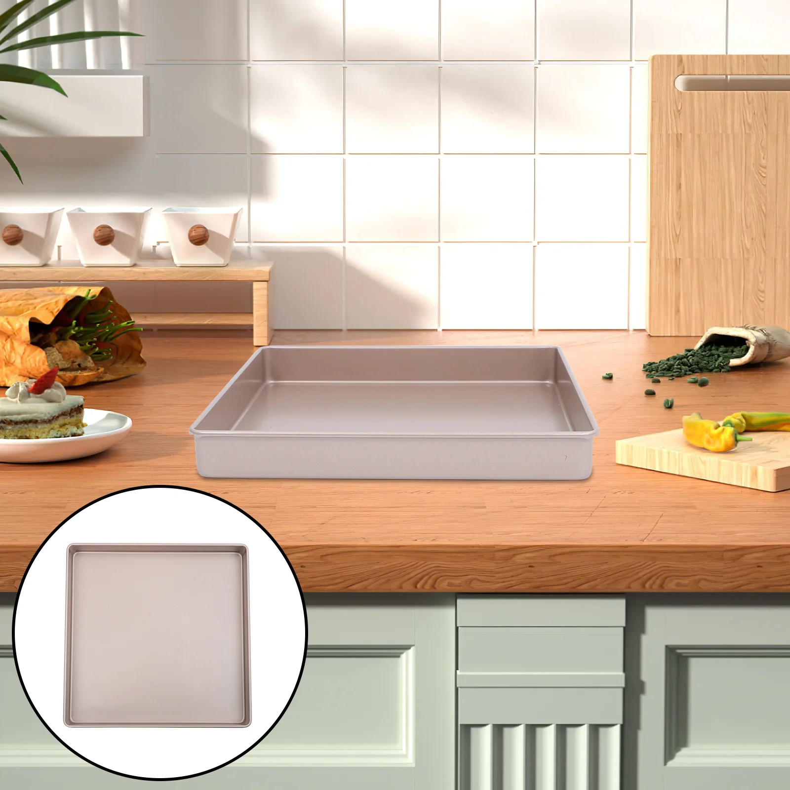 

Золотая антипригарная форма для выпечки, квадратная банка для торта из углеродистой стали 11,2X11,2X1,38 дюйма, сверхмощная духовка, безопасные формы для выпечки для шифонового чизкейка