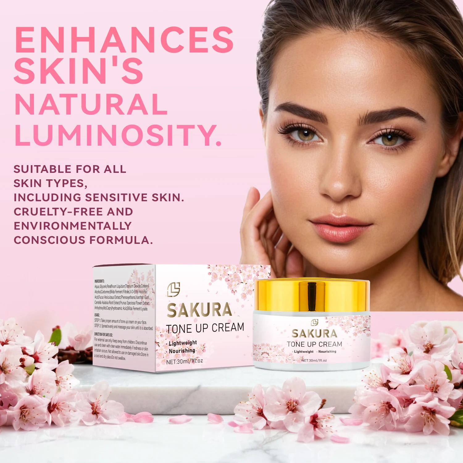 Sakura Tone Cream Skin Whitening Brightening Lotion Face Moisturizing Reduce Dullness Oxidation Cream Skin Care Product