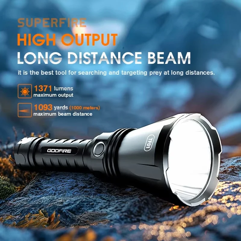 SUPERFIRE Led Flashlight Super Bright 1000 Meters Long Range Torch Ultra Powerful Outdoor Tactical Hand Lamp Camping Lantern