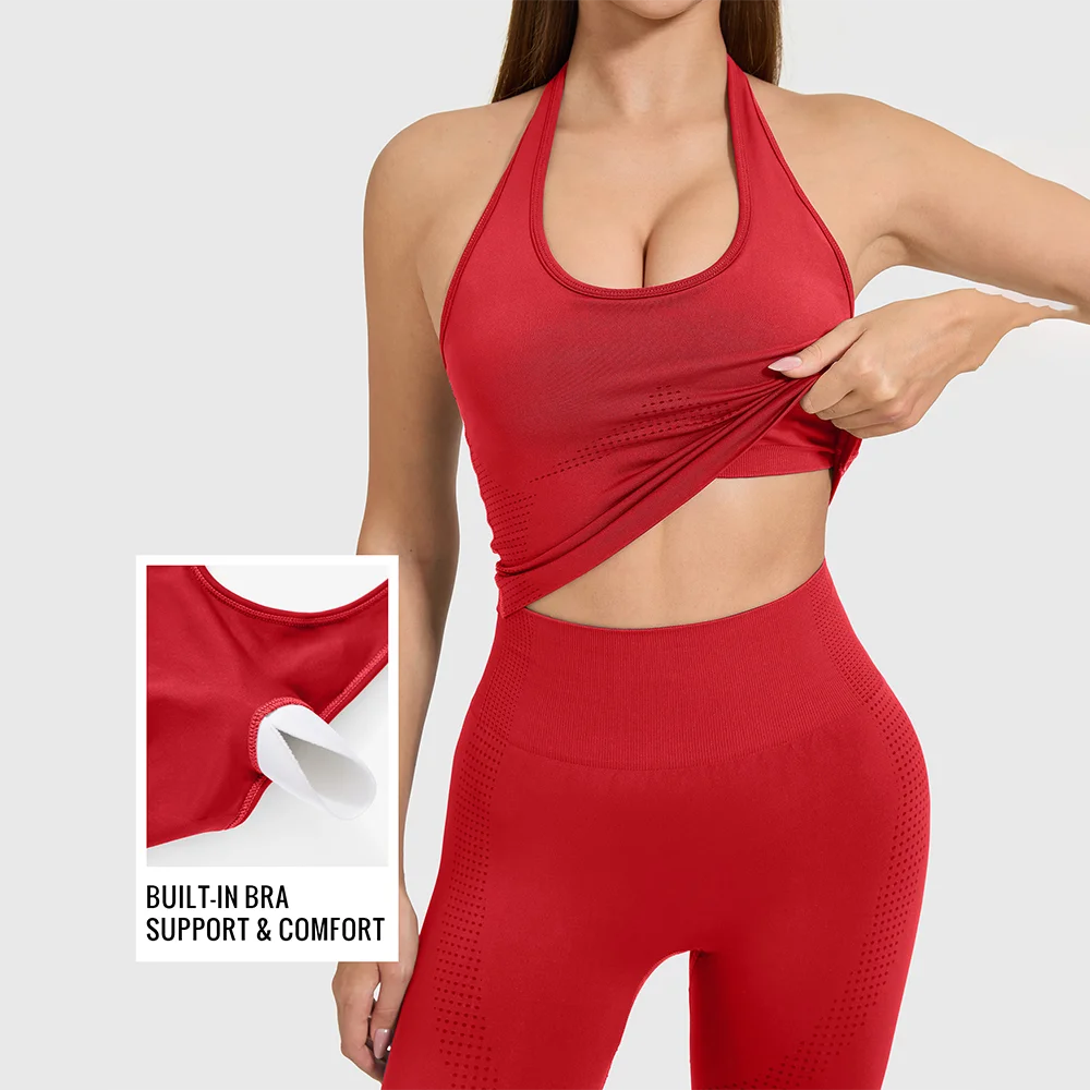 2 Pieces Yoga Set Women Backless Sexy Push Up Bra Tops High Waist Scrunch Gym Leggings Fitness Clothes Outfit Yoga Suits Femme