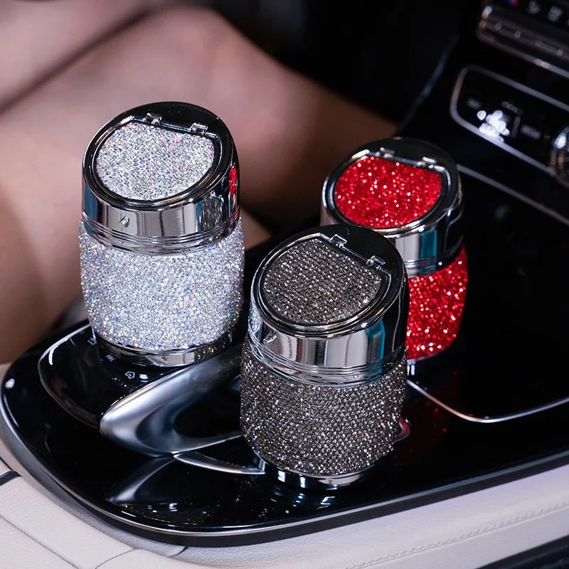 

Portable Luxury Diamond Car Cigarette Ashtray Ash Bling Crystal Smokeless Stand Cylinder Cup Holders Car Accessories for Women