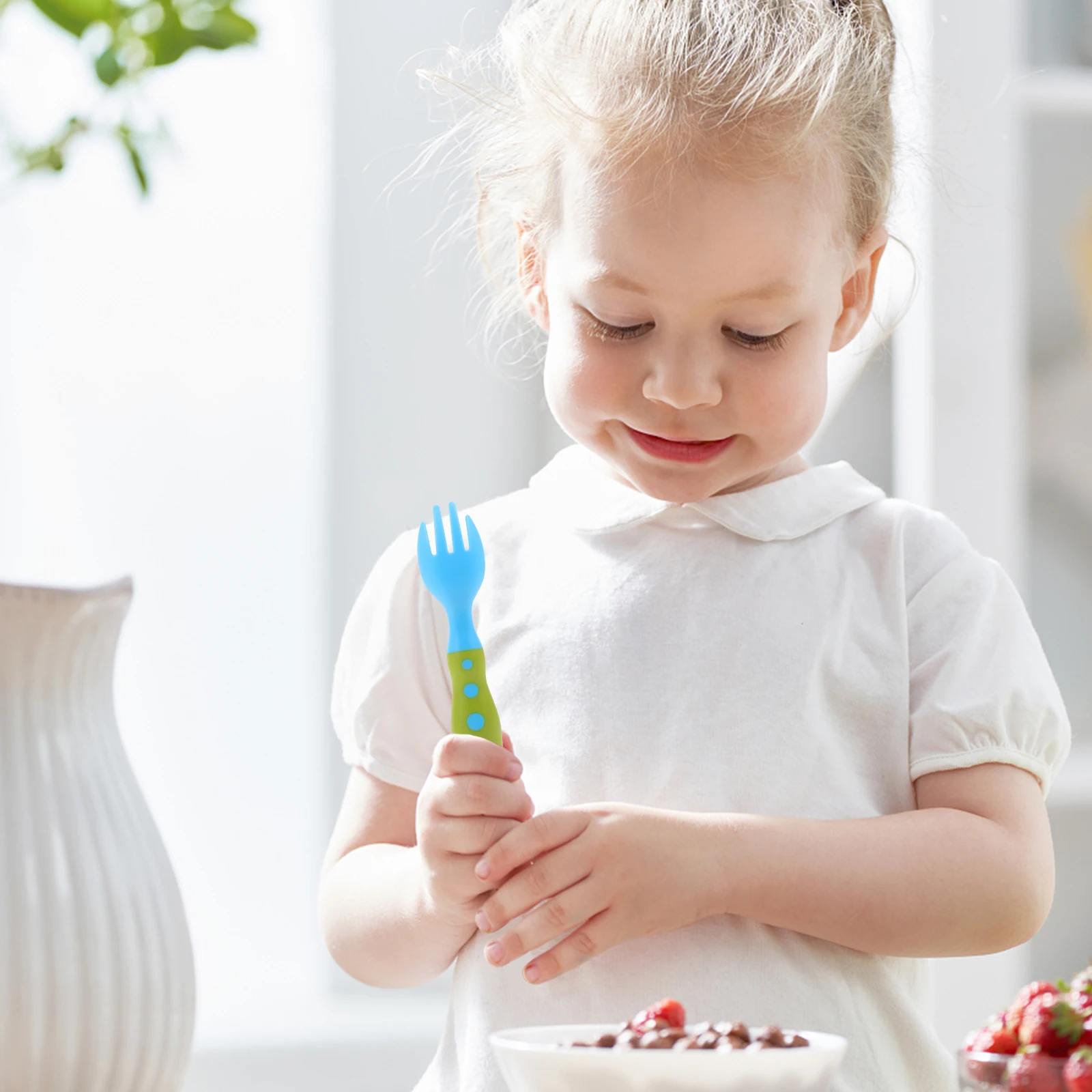 

2 Sets Baby Training Tableware Toddler Forks and Spoons Utensils Cutlery Plastic Feeding