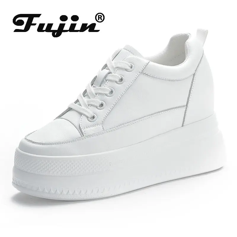 Fujin 9cm Women Shoes Sneakers Platform Heel Height Increased Wedge Pumps White Sneakers Shoe Breathable Heels for Women