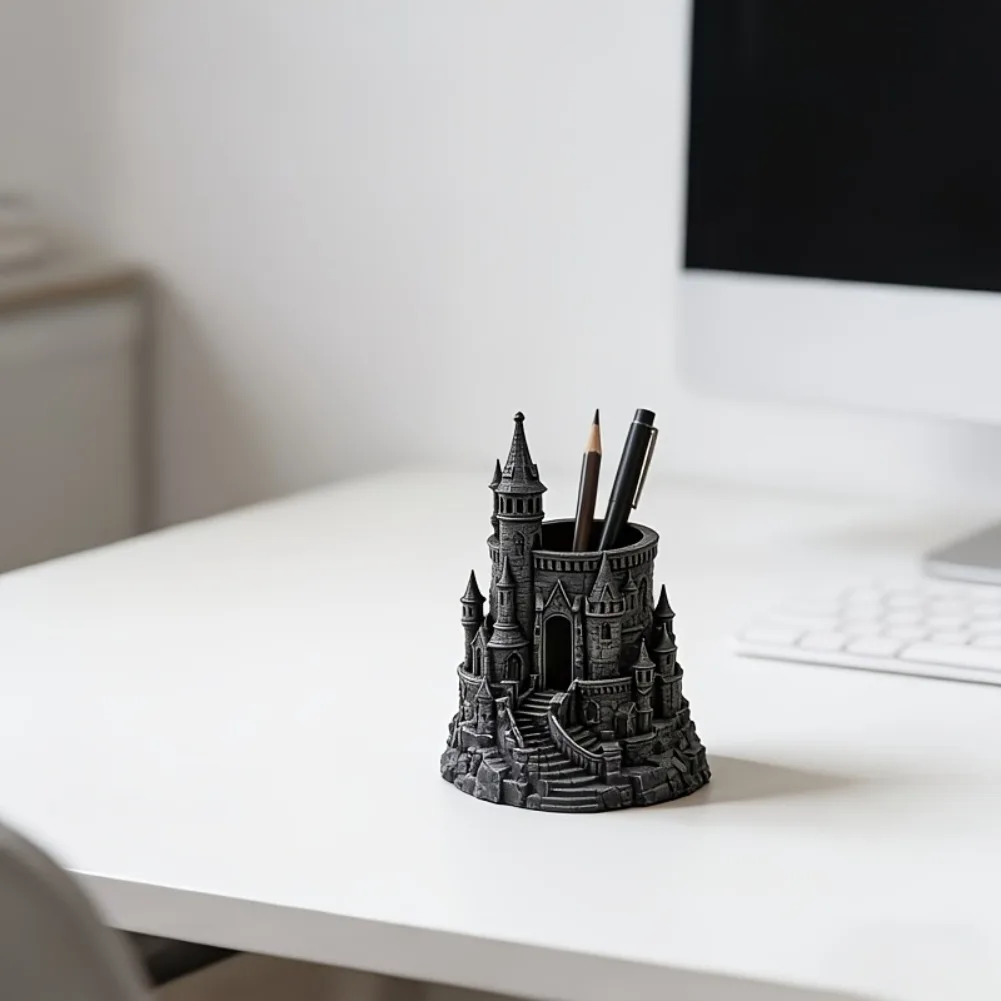 Magic Castle Pen Holder Art Pencil Rack Vintage Brush Pot Desktop Decoration Practical Stationery Organizer School Office Study