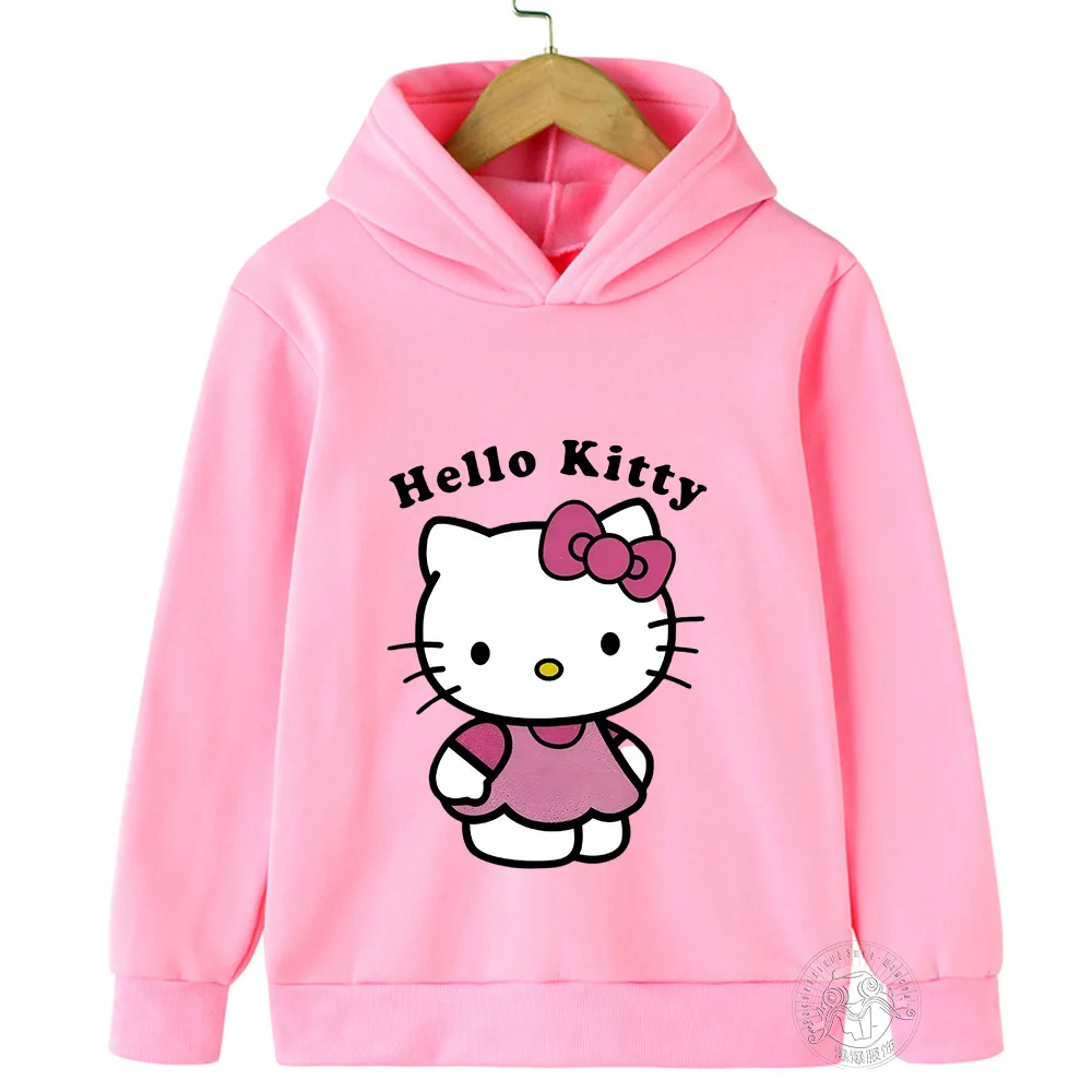 2024Hello Kitty Hoodie Kids Clothes Girls Clothing Fashion Baby Boy Clothes Autumn Warm Sweatshirts Kids Tops