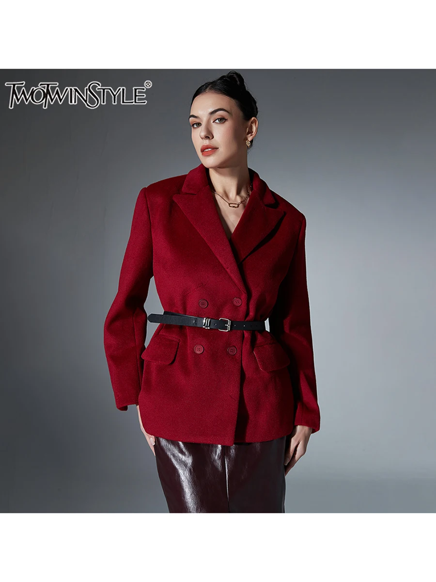 

TWOTWINSTYLE однотонные повседневные пальто для женщин с зубчатым воротником и длинными рукавами, однобортные куртки, женские зимние модные новые