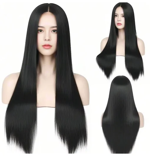 Long Black Synthetic Wig for Costume Women -Quality Synthetic Hair for Women -Versatile Style Perfeet for Any Occasion