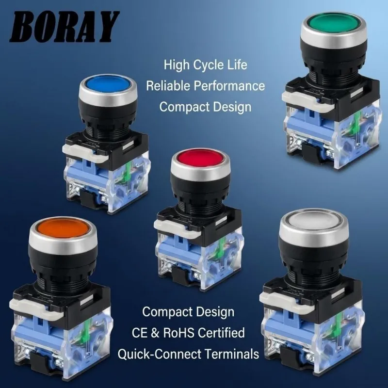 LA38 button switch power self-locking start switch stop flat head self-reset button momentary press type 22MM
