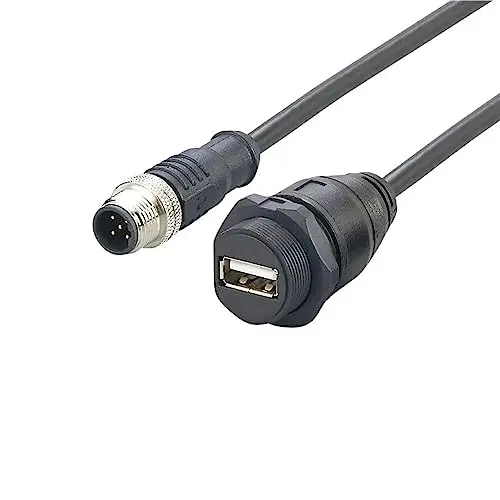 M12 Male 5 Pin D Code to USB Female Panel Mount Waterproof Cable IP67 1 Meter