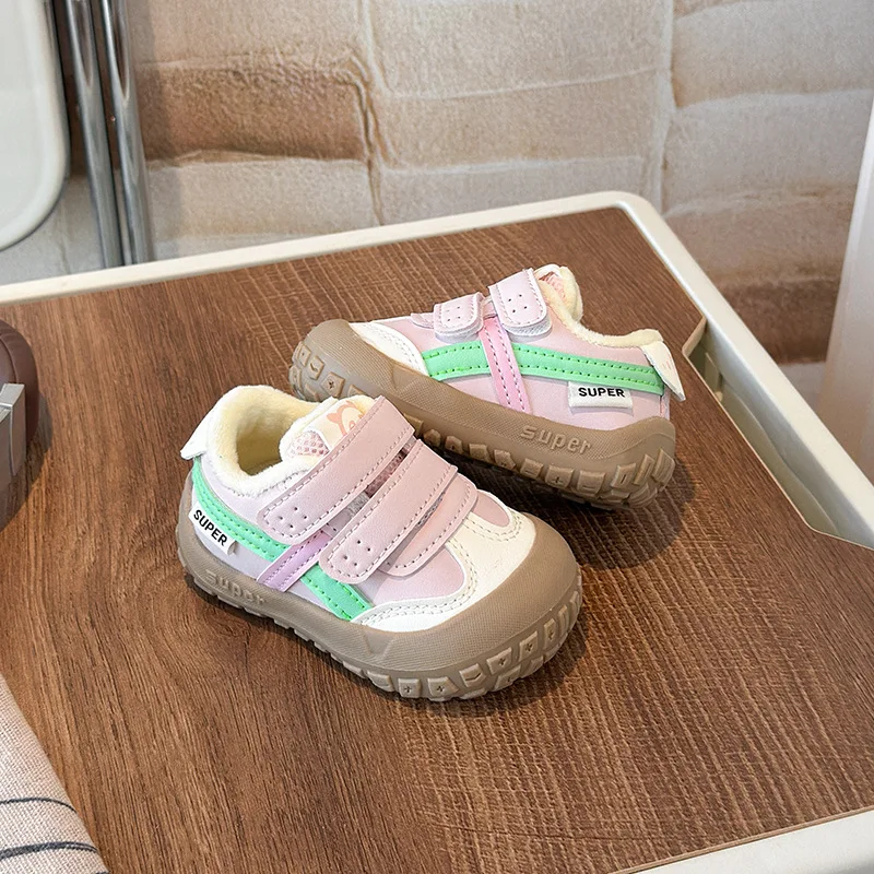 

Winter Boys Girls Soft Sole Warm Cotton Shoes Children Snow Non-Slip Casual Cotton Shoes Kids Baby Fleece-Lined Walking Shoes