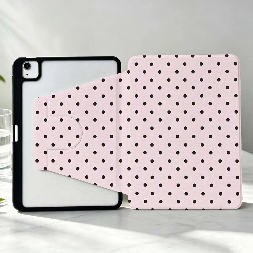 Simple Polka Dots For iPad Pro Air mini 6 5 4 12th M5 M4 M3 M2 A16 A17Pro 360° Rotation Stylus Storage Tablet Case Soft