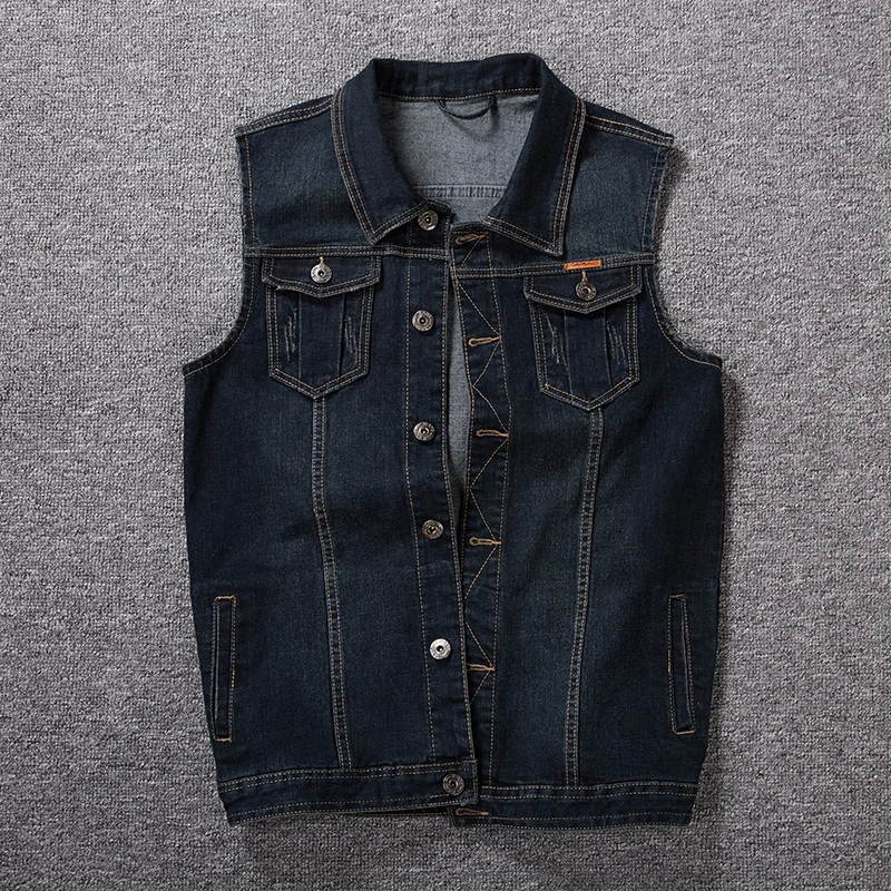 

Big Size Brand Clothing Elastic Denim Vest 2022 New Men's Sleeveless Jeans Jackets Male Vintage Casual Man Waistcoat 8XL