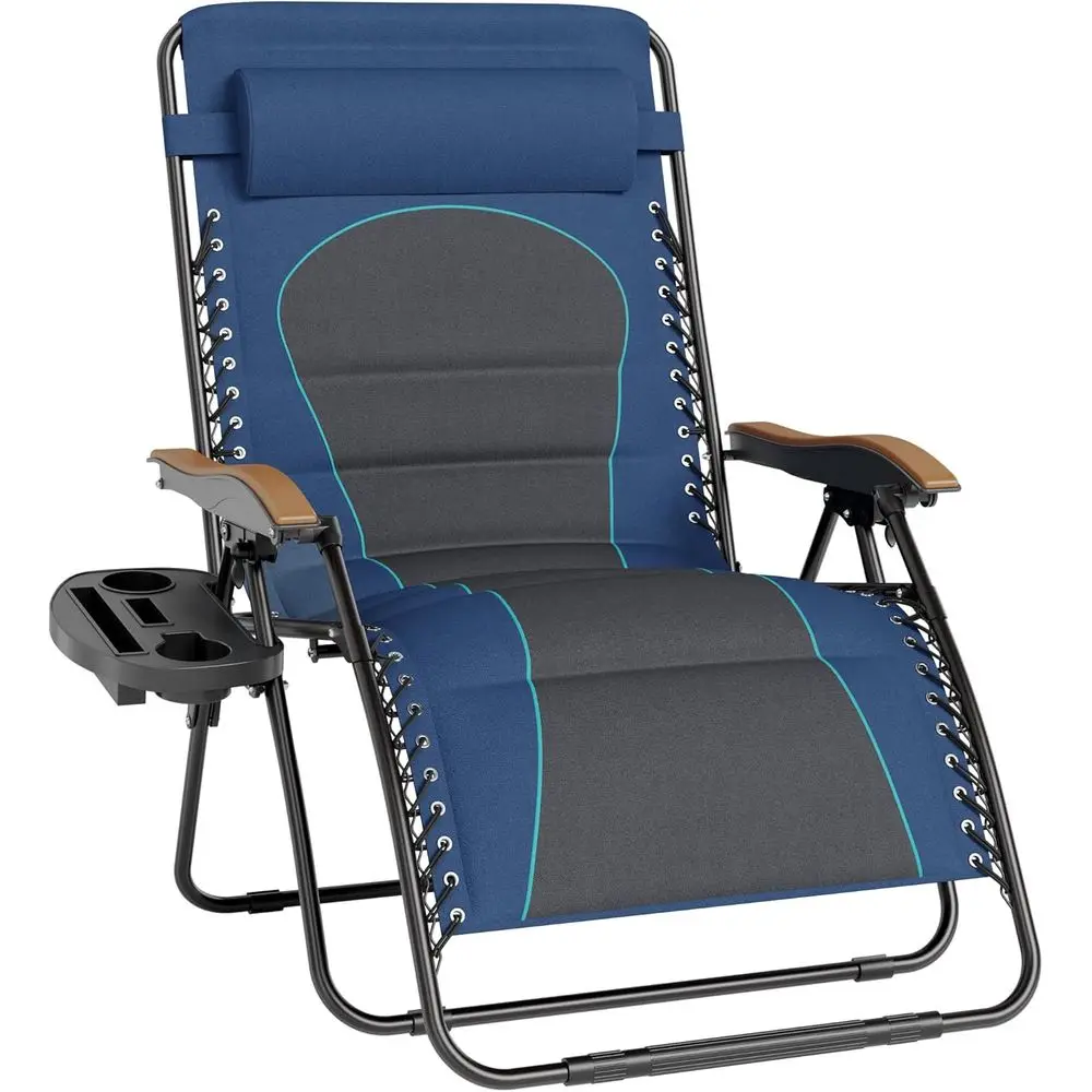 Oversized XXL Zero Gravity Lounge Chair Padded Reclining Lawn Chair Outdoor Gravity Chair with Cup Holder, Support 400 LBS, Blue
