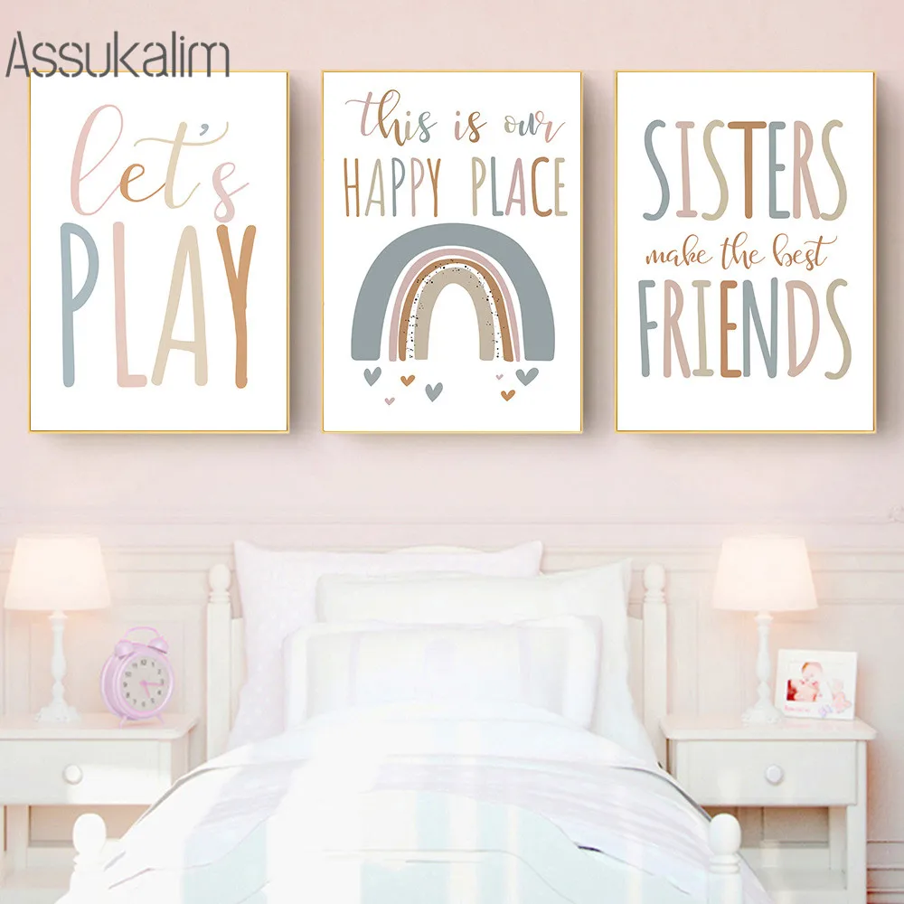 

Rainbow Wall Poster Sisters Canvas Painting Best Friends Art Prints Nursery Wall Art Baby Girls Room Posters Nordic Wall Decor