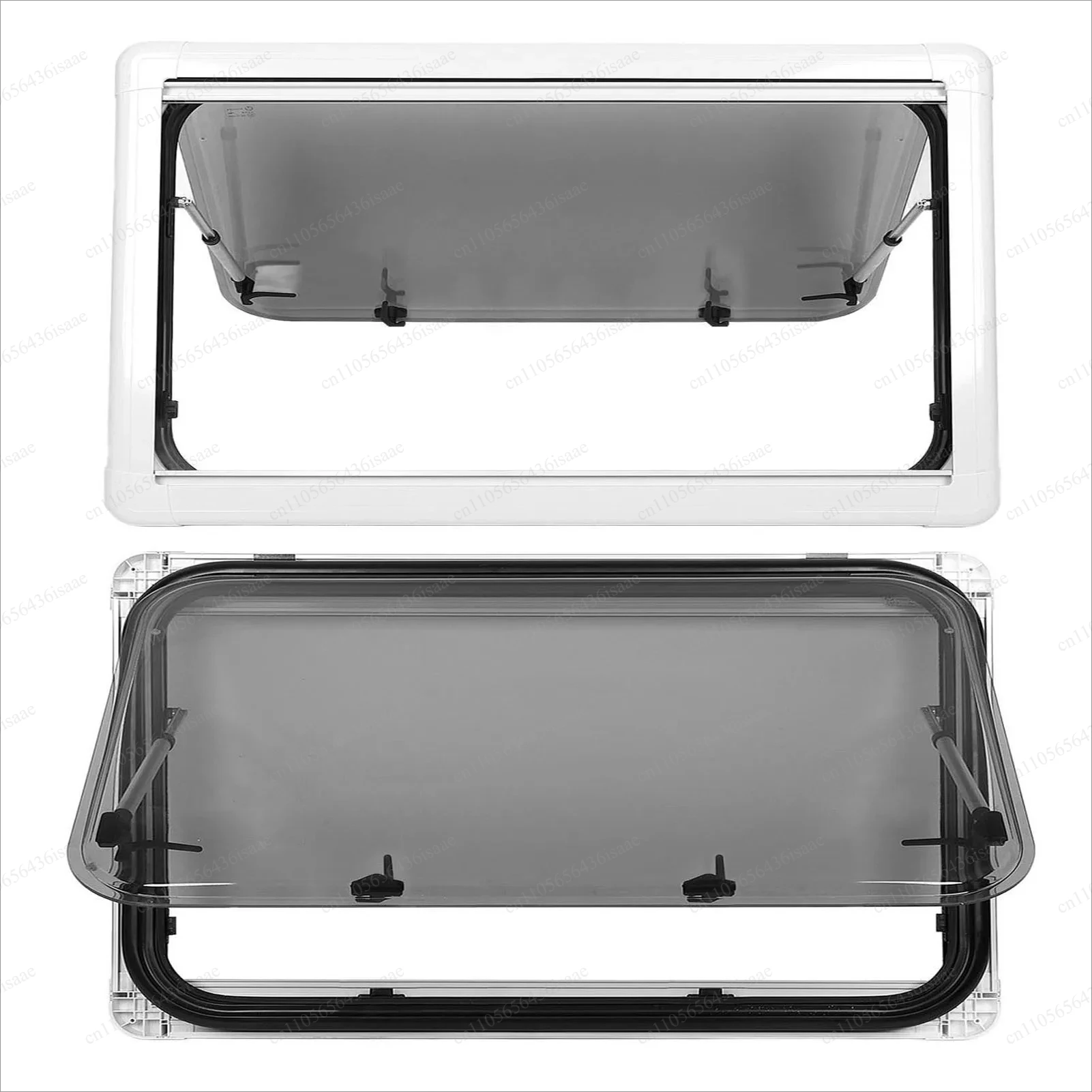 RV External Exit Window 900x450mm Double Glazed Acrylic 75° Open Angle w/ Support Rod Privacy Blind