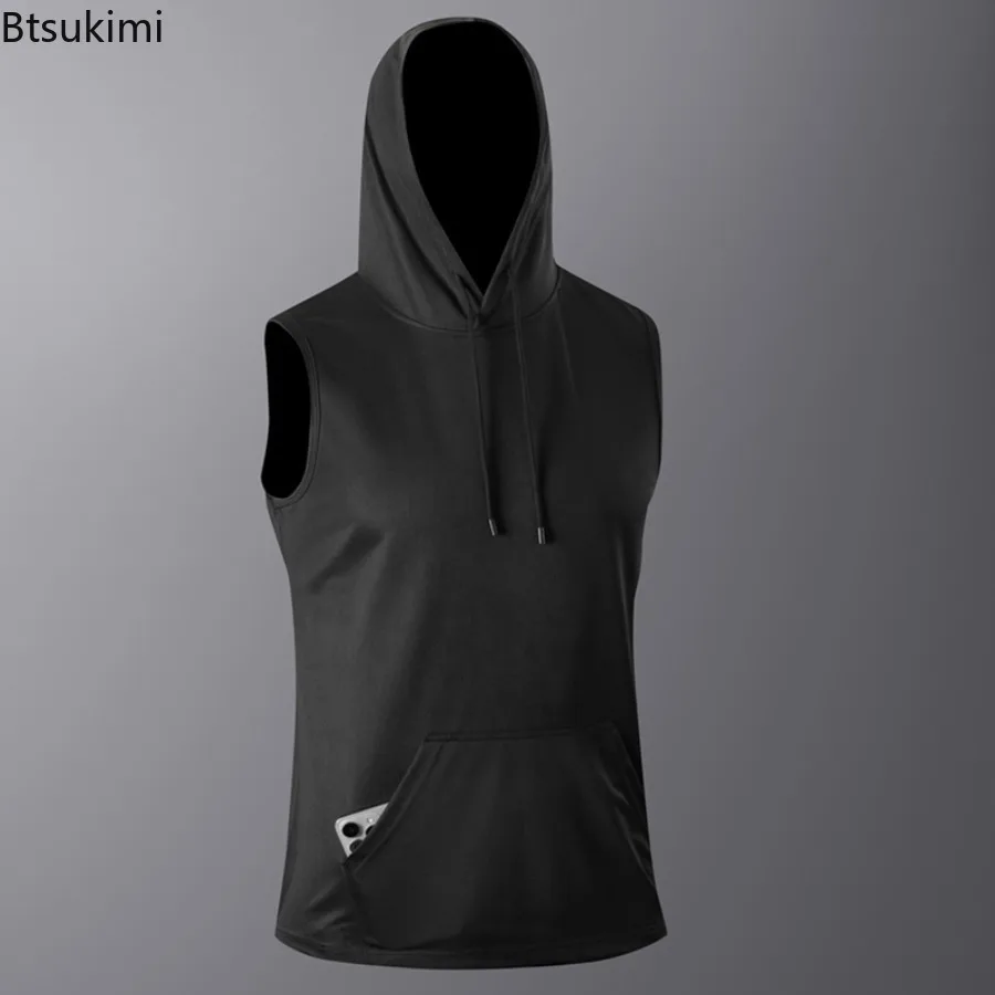 Men's Quick-Dry T-Shirt Sports Streetwear Fashion Hoodie Tank Top Summer Solid Color Sleeveless Sports and Fitness Vest for Men