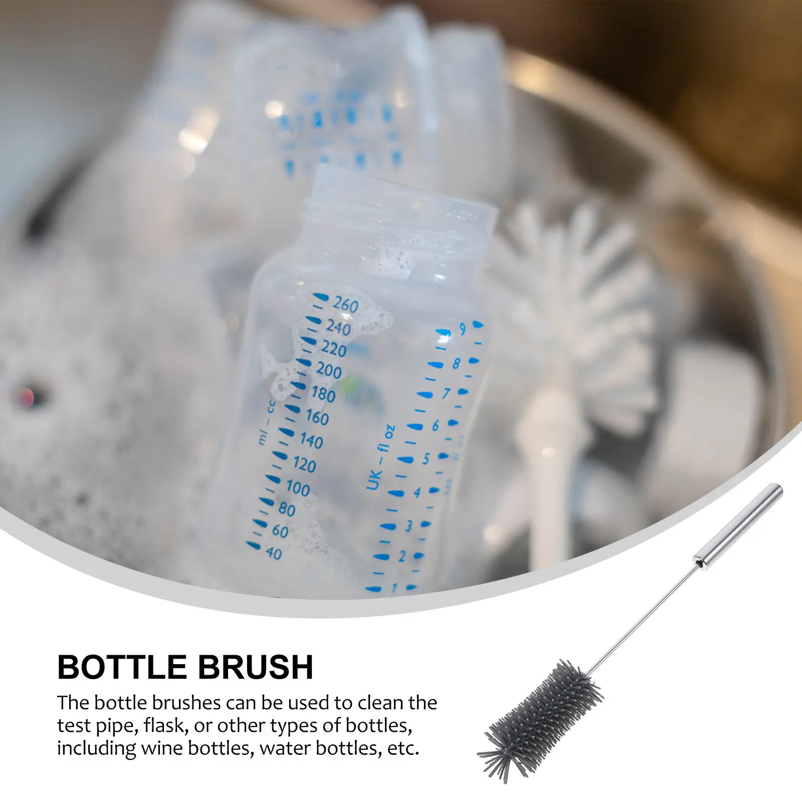 Rotating Bottle Cleaning Brush Soft Silicone Press Type Scrubber for Baby Cups Tea and Water Bottles