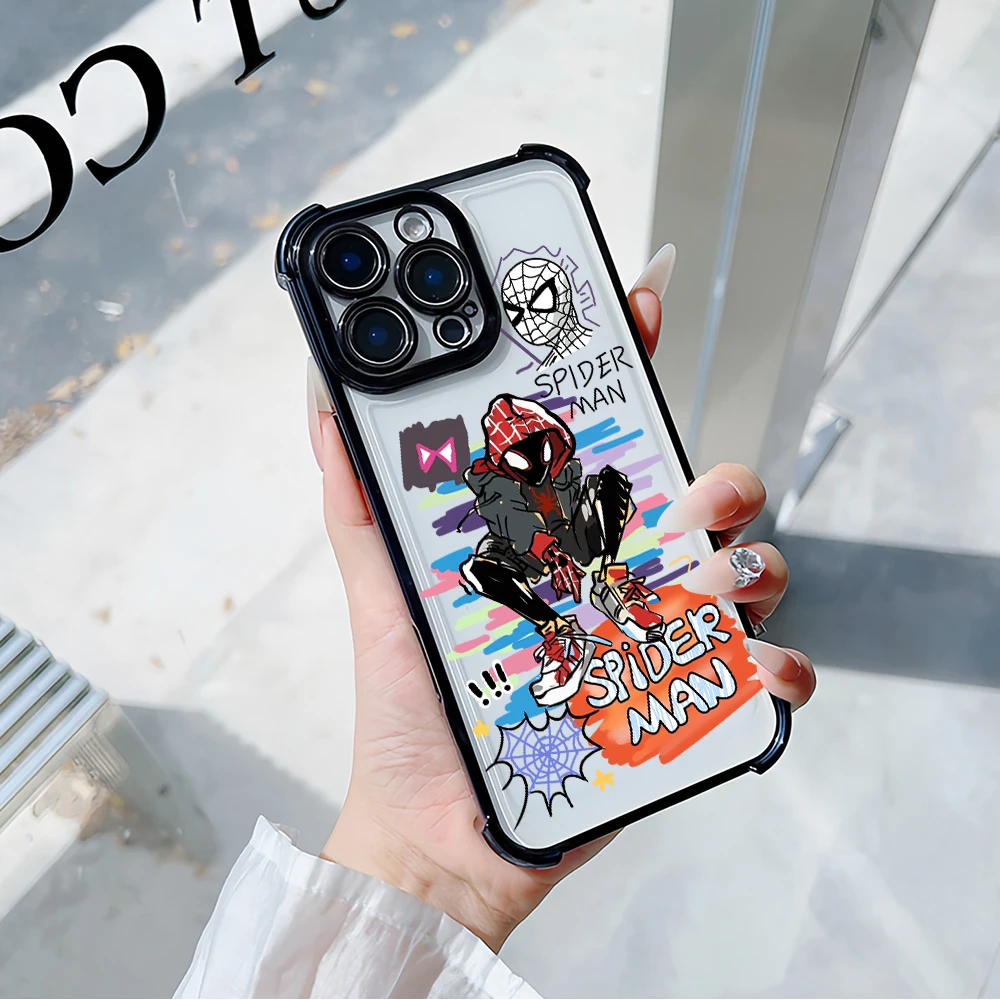 MINISO S-Spider-Man Phone Case For Samsung S23 S24 S25 A54 A55 ULTRA PLUS FE Electroplate Four Corner Anti-drop Color Cover