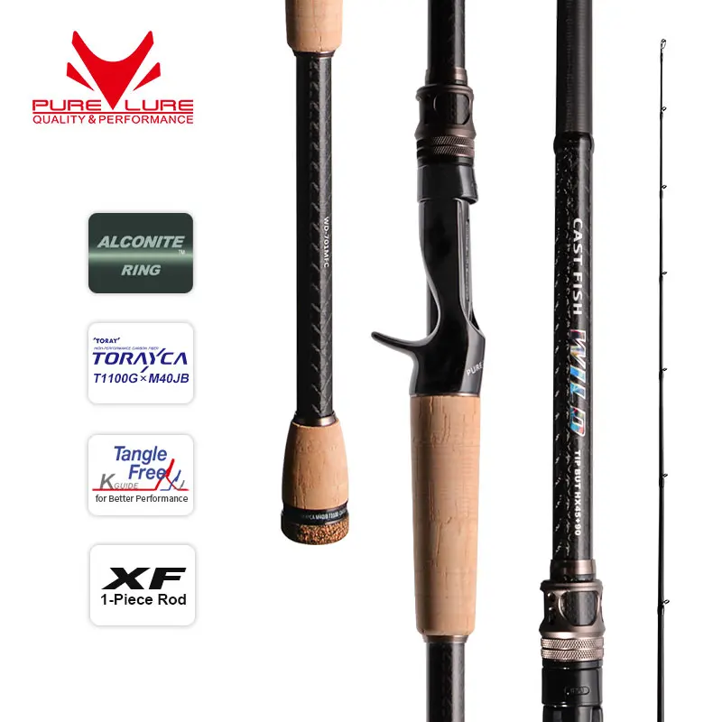 PURELURE WILD 1-Piece Rod All Fuji SIC Guide Rings Pike Rod Black Bass Rod Cork Handle Toray T1100G Cloth Zander