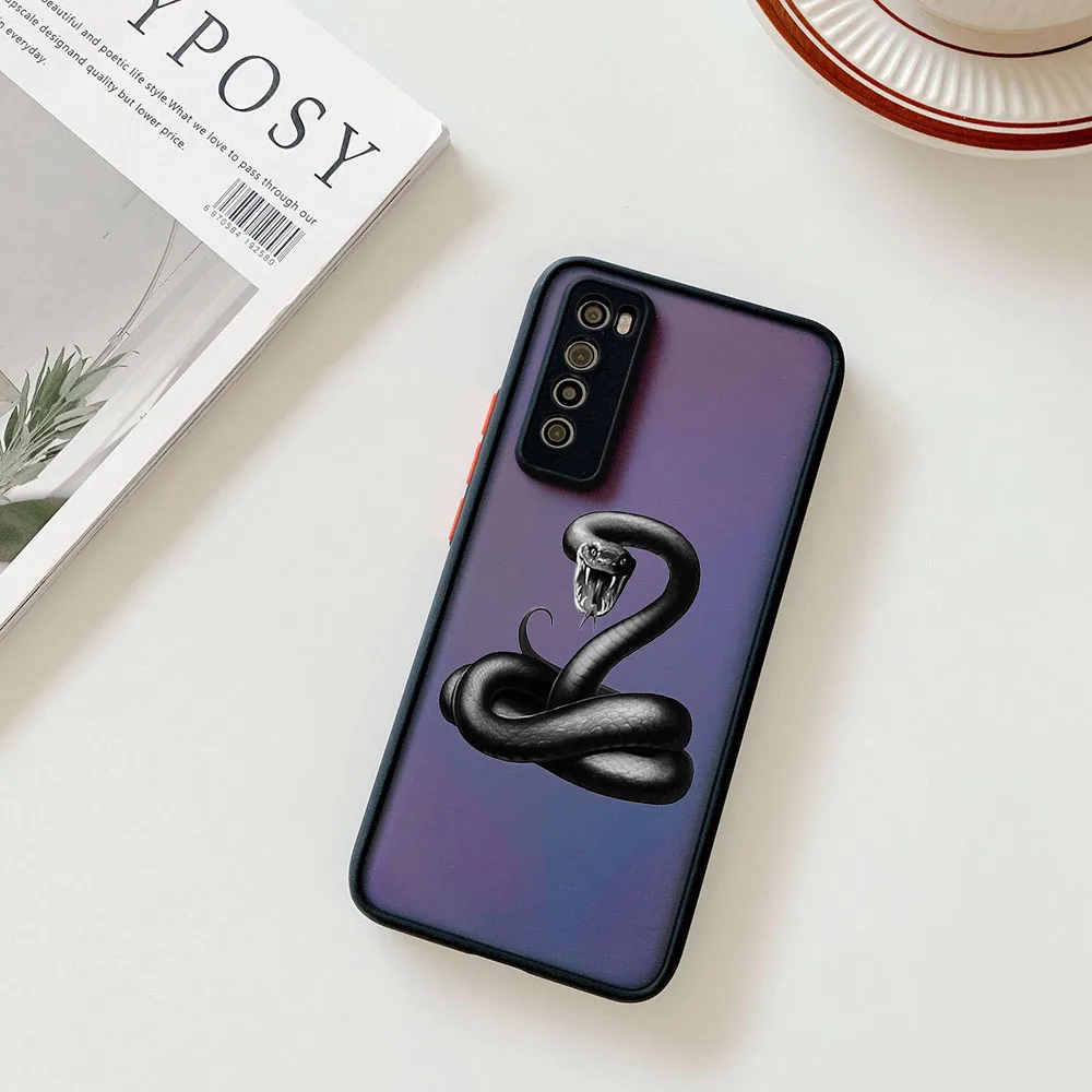 Cases For Samsung S23 S22 S21 S24 S10 FE A54 A71 A72 A73 Note20 Ultra Snake Cobra Python Frosted Translucent Funda Phone Case