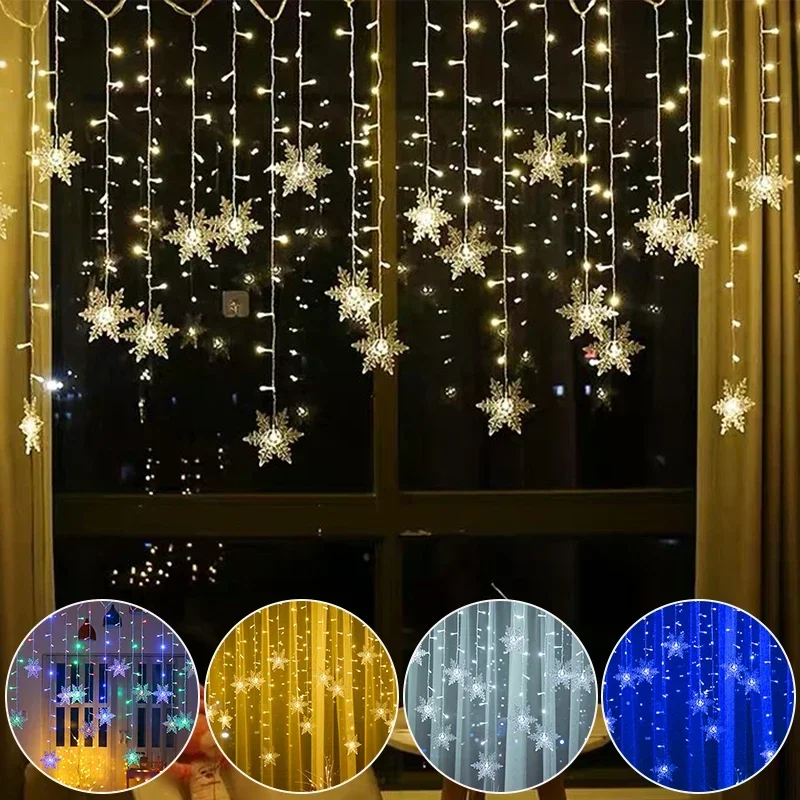 Snowflake LED Curtain String Lights New Year\'s Indoor&Outdoor Decoration Holiday Party Wave Lighting Christmas Decorations