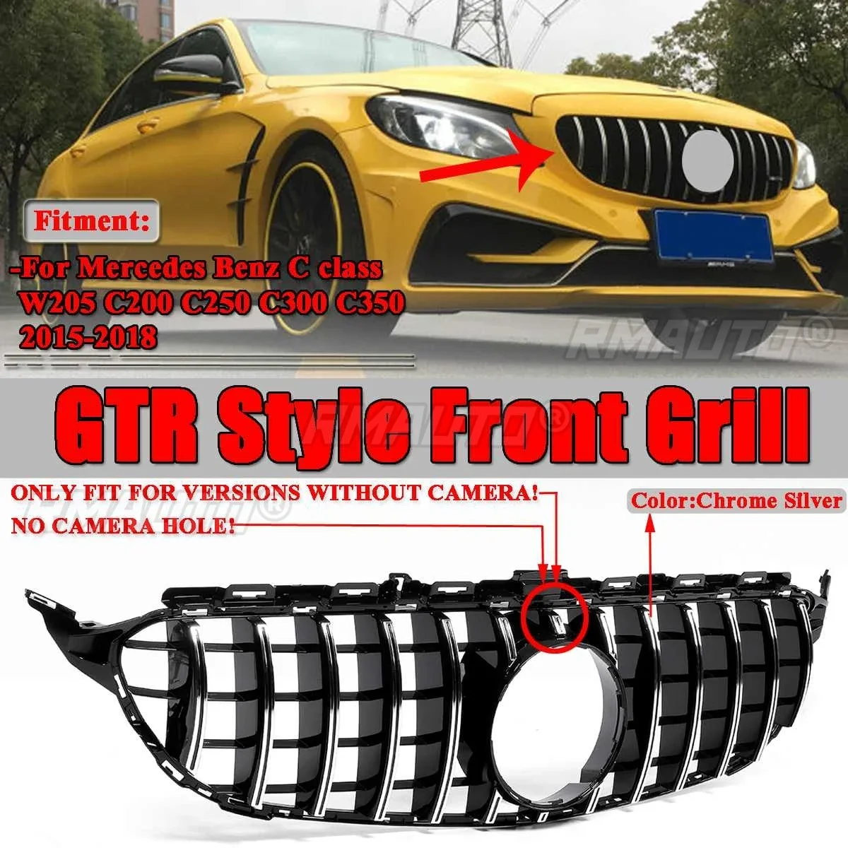 

W205 AMG GT Style Grill Car Front Bumper Grille Racing Grills Body Kit for Mercedes Benz W205 2015-2018 Grill Exterior Parts