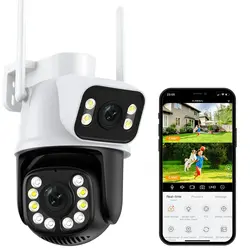 4K 8MP HD Wifi PTZ Camera Outdoor 4MP Dual Lens Dual Screen AI Auto Tracking IP Camera CCTV Audio Video Surveillance P2P ICSee