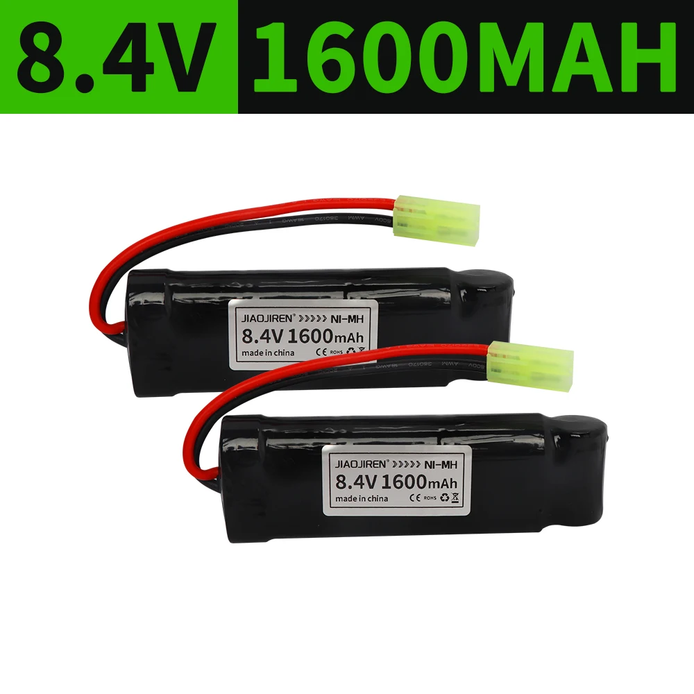 NiMH Flat Battery Pack 8.4V 7S 2/3A 1600mAh with Mini Tamiya Connector for Airsoft Guns MP5, SCAR, M249, M240B, M60, RPK, PKM