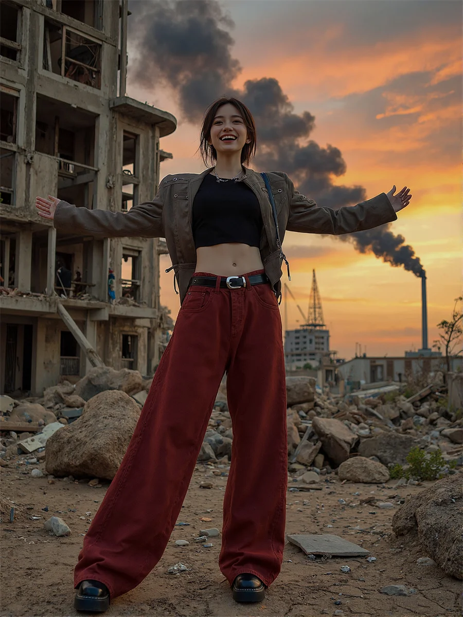 

Красные свободные джинсы с широкими штанинами, женские летние легкие эластичные джинсы с художественной вышивкой бисером, удобные эластичные брюки