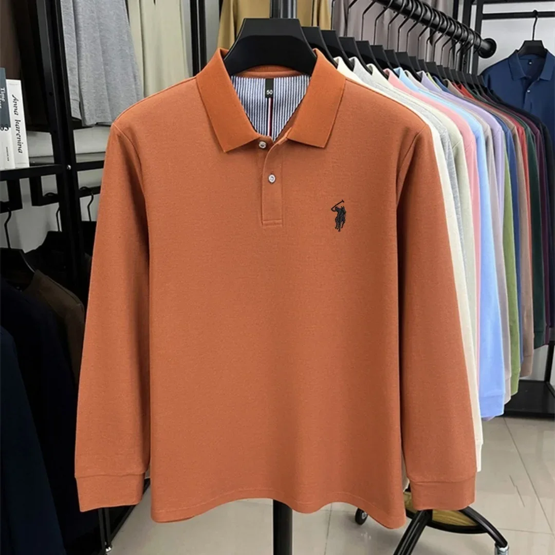 100 % reine Baumwolle, hochwertige Marke, Herren-Polohemd mit langen Ärmeln, Herbst-/Winterkollektion, modisches, luxuriöses Golfoberteil mit Stickerei, lässiges T-Shirt. – Detail 13