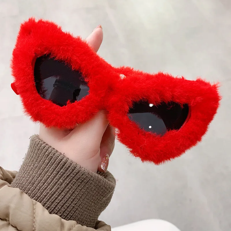 Fashion Fluffy Cat Eye Sunglasses For Women Funny Birthday Party Shades Glasses Vintage Brand Design PC Frame Eyewear